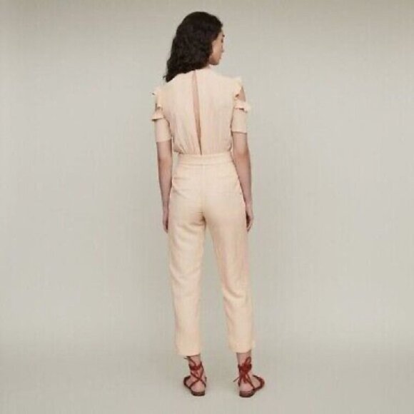 NEW MAJE xs Piruize Cold-shoulder Crepe And Stretch-twill Jumpsuit In Mandarine - Picture 3 of 11